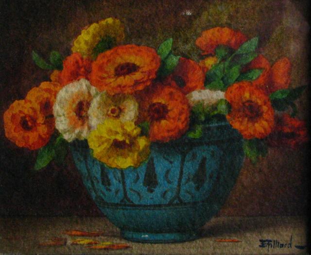 Appraisal: Ernest Filliard France - x Watercolor SLR Zinnias in a