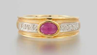 Appraisal: A Ladies' Ruby Cabochon and Diamond Ring k yellow gold