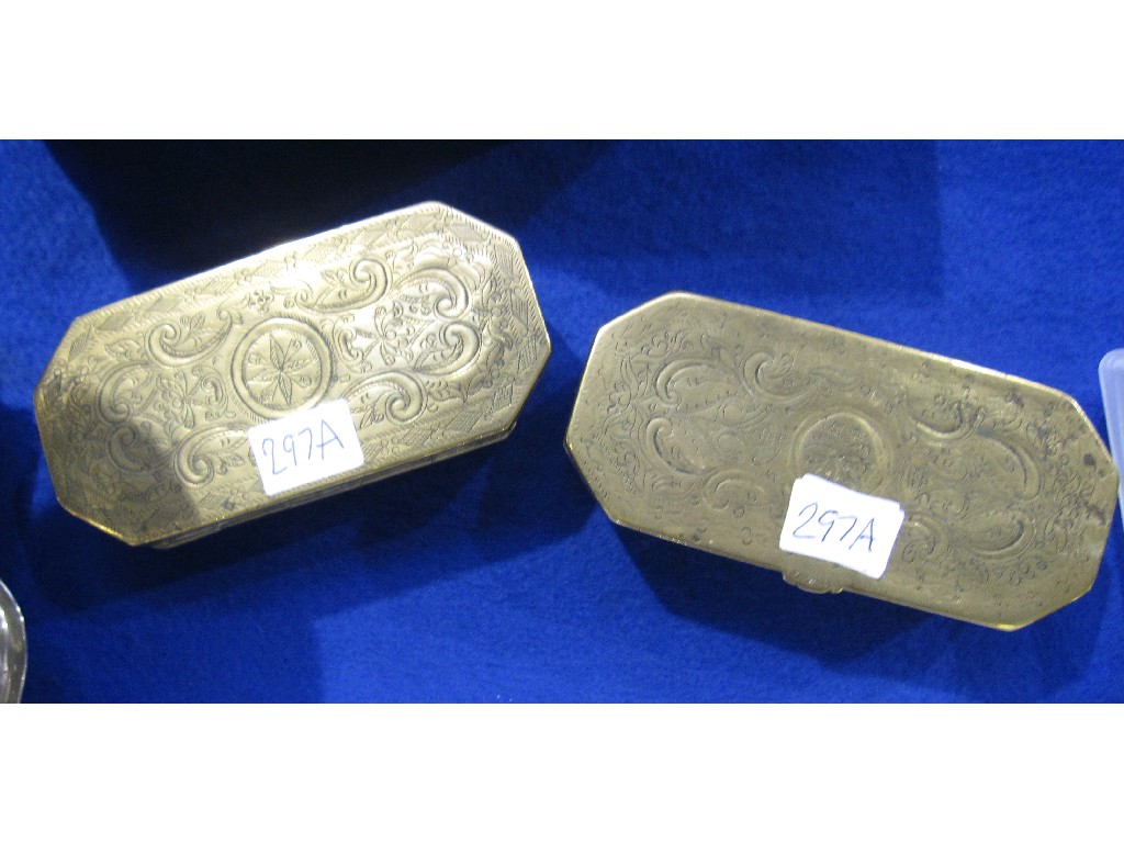 Appraisal: Lot comprising two brass tobacco boxes