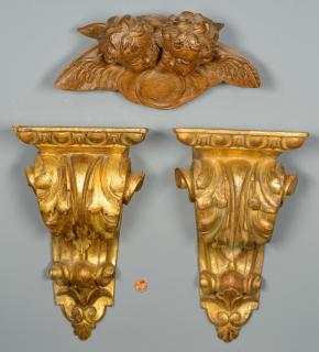 Appraisal: Pr Gilt Wood Sconces Cherub Carving Grouping of a pair