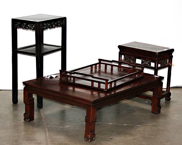 Appraisal: A group of three Chinese mixed wood tables The largest