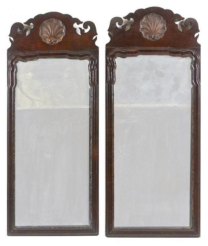 Appraisal: Pair of th c Queen Anne mahogany parcel gilt mirrors