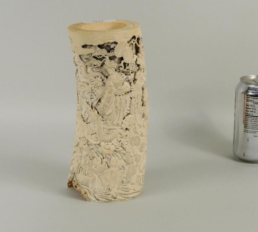 Appraisal: Japanese Ivory Carving Japanese ivory carving depicting various figures in