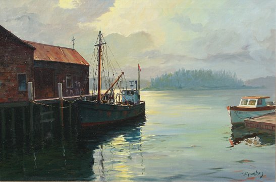 Appraisal: HUGHES William American th C Gloucester Boat House Oil C