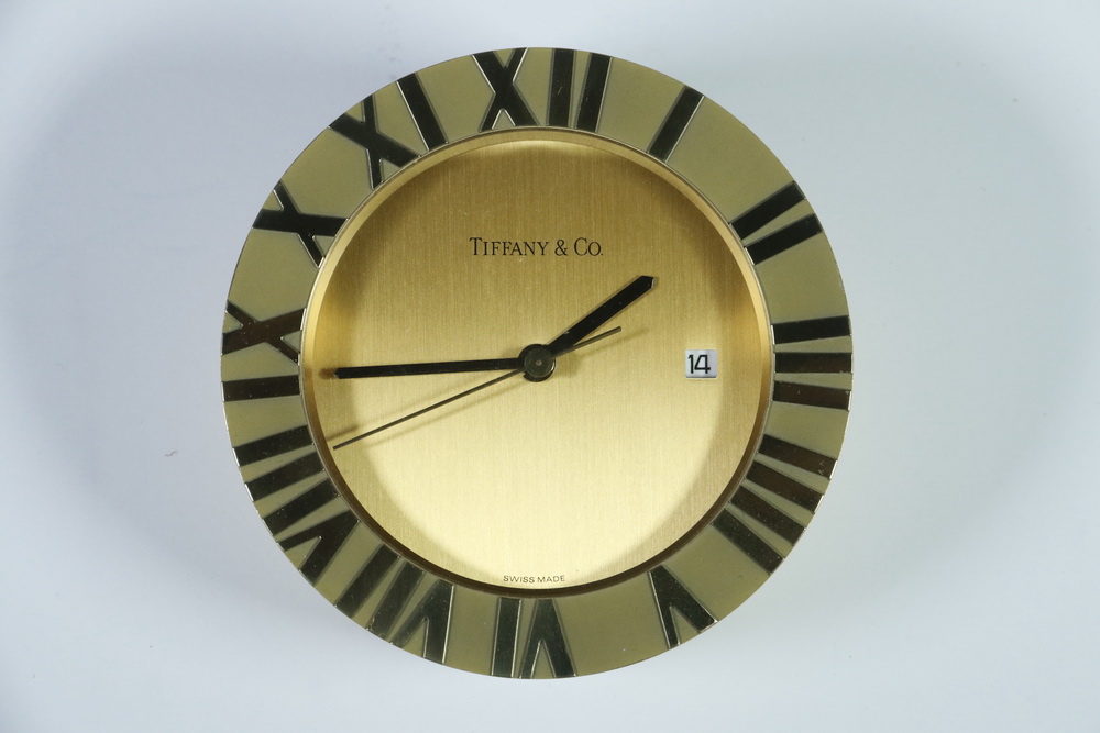 Appraisal: TIFFANY CO DESK CLOCK Round Swiss Made Time and Date