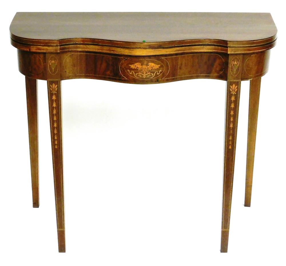 Appraisal: Card table Federal style mahogany and mahogany veneer oxbow top