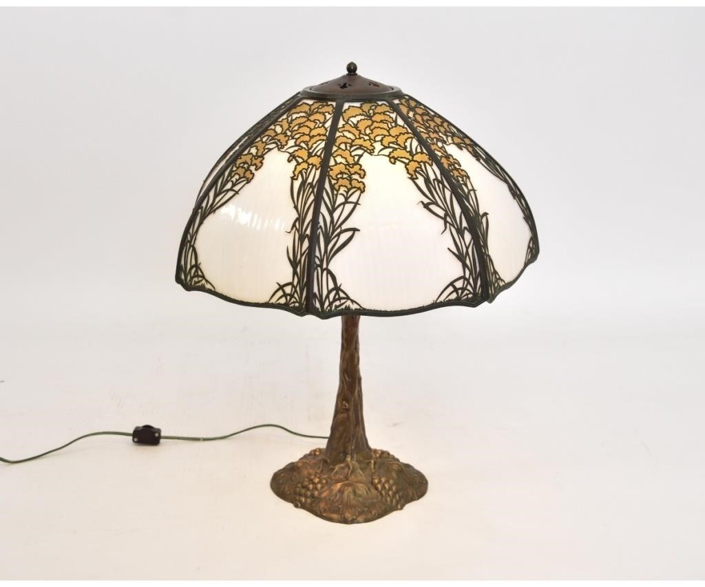 Appraisal: Signed Handel shade Pat'd no and bronzed metal base h