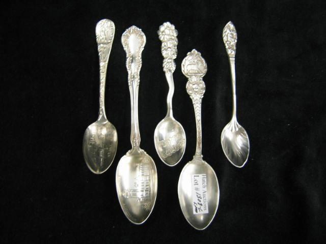 Appraisal: Five Sterling Silver Souvenir Spoons demitasse to full size mixed