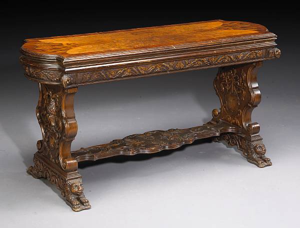 Appraisal: A Renaissance Revival inlaid walnut fold top dining table late