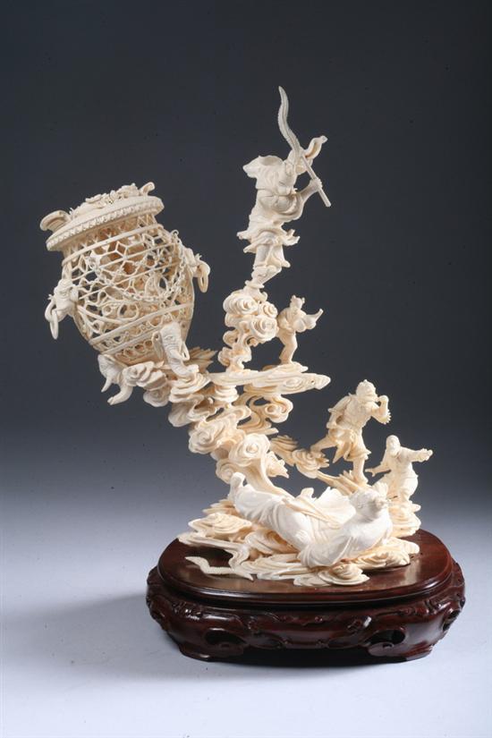 Appraisal: CHINESE PEKING EXHIBITION IVORY FIGURAL GROUP OF MONKEY GODS -