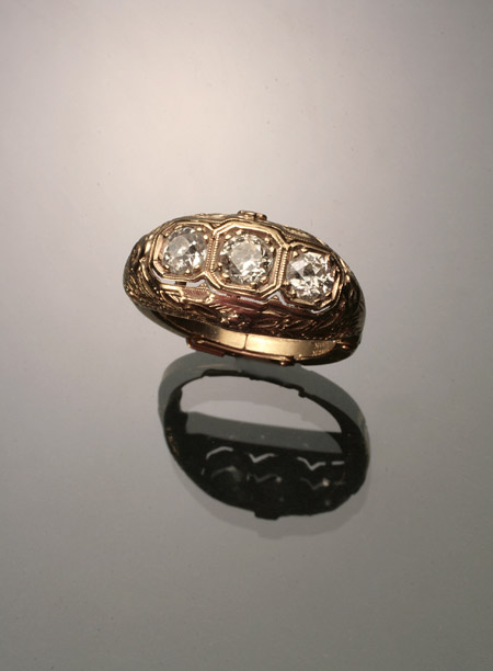 Appraisal: Art Deco -Karat Yellow-Gold and Three-Diamond Dinner Ring Circa Set