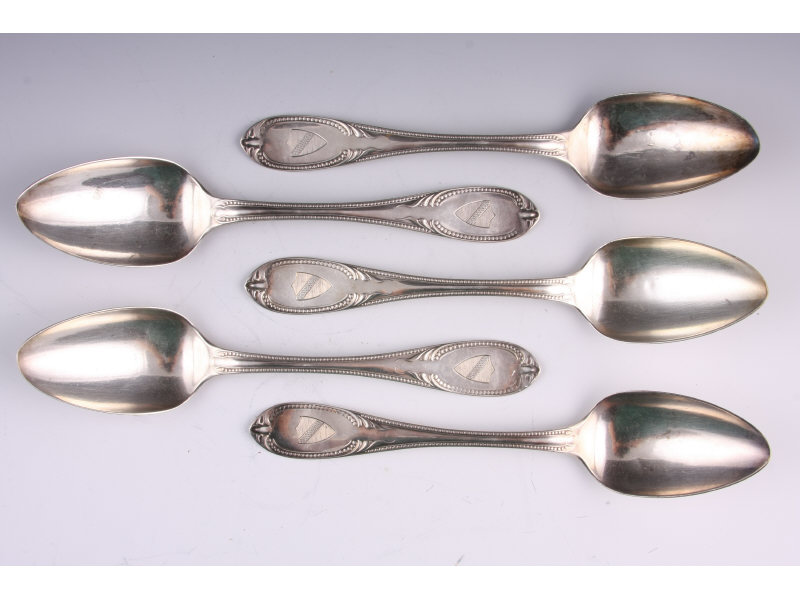 Appraisal: Set of Five Mitchell Tyler Coin Silver Spoons handle of