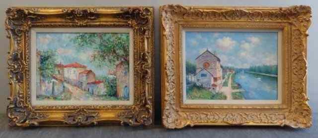 Appraisal: Two Signed Impressionist Style O C Landscapes Village scene with