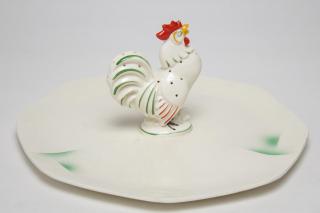 Appraisal: Serving platter with central chicken Mid-Century Modern impressed Made in