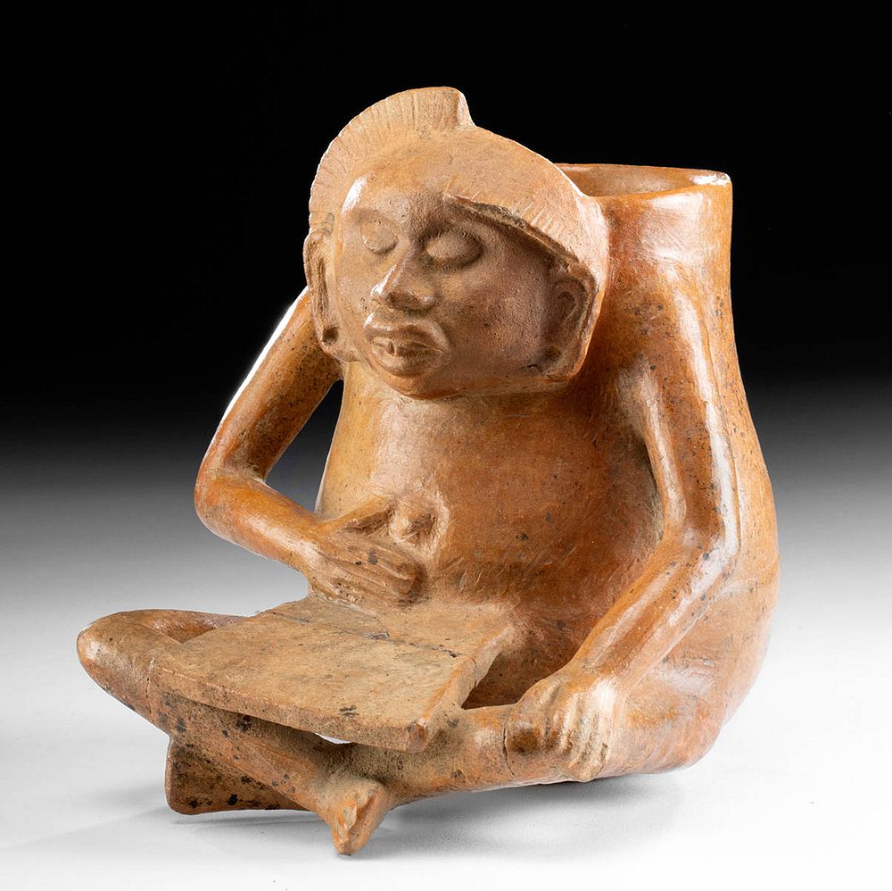 Appraisal: Maya Pottery Seated Figural Vessel Pre-Columbian Guatemala Maya Late Classic