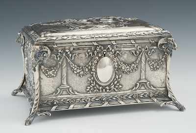 Appraisal: A Silver Jewelry Casket in the French Taste The rectangular