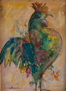 Appraisal: Sally Boroson Rooster Oil on Panel Contemporary colorful depiction of