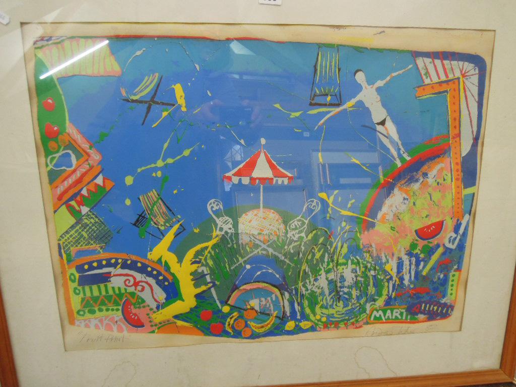 Appraisal: A colourful signed screen print of a scene with diver