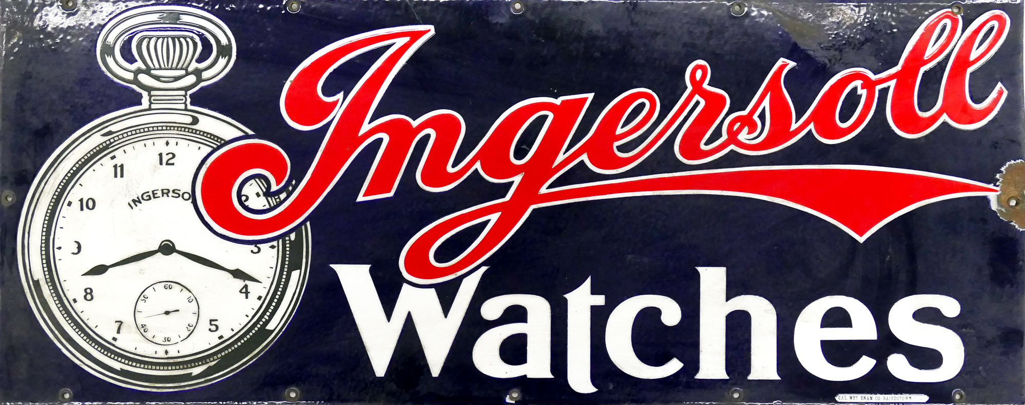 Appraisal: Ingersoll Watches Porcelain Advertising Sign Manufactured by California Metal Enamel