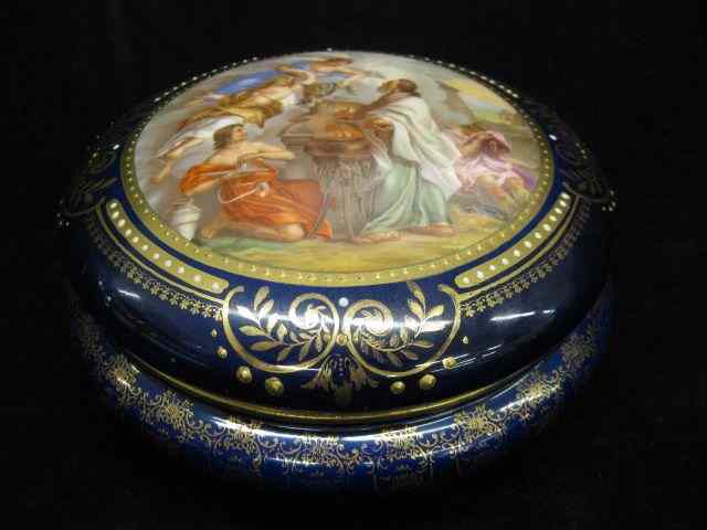 Appraisal: Vienna Beehive Porcelain Dresser Box mythological scene on top cobalt