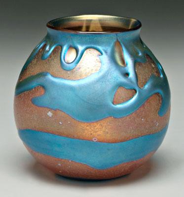 Appraisal: Charles Lotton vase amber with iridescent blue overlay base marked