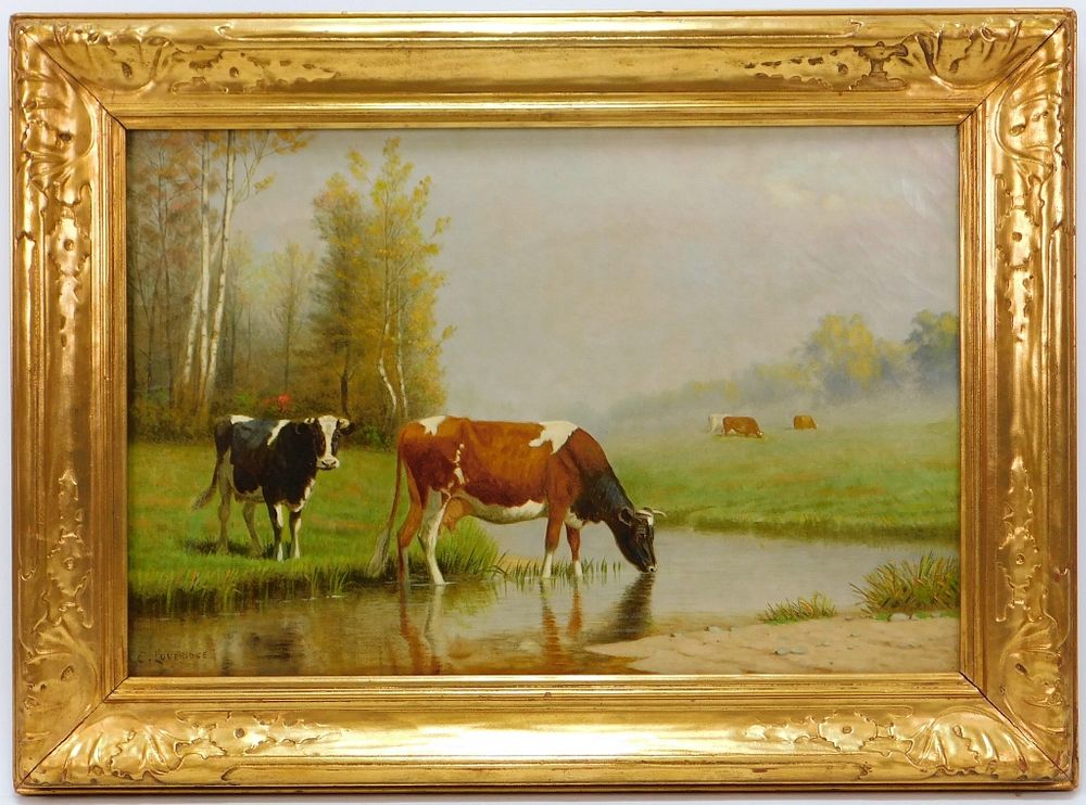 Appraisal: Clinton Loveridge Impressionist Cows Painting Clinton Loveridge New York New