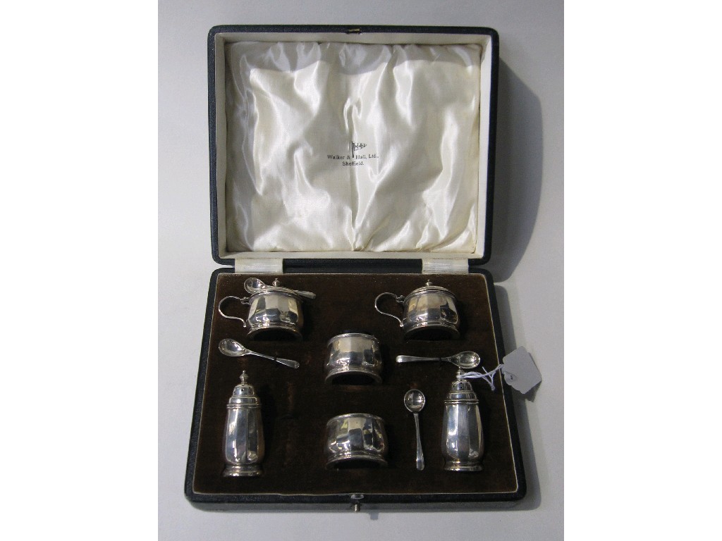 Appraisal: Cased six piece silver condiment set Birmingham