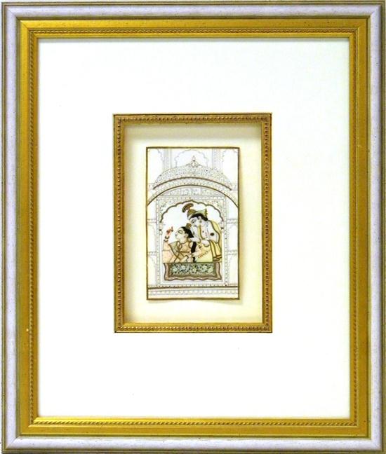 Appraisal: Indian miniature watercolor on ivory depicting a woman and female