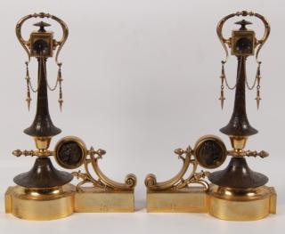 Appraisal: PAIR OF FRENCH BRONZE CHENETS PAIR OF FRENCH NATURAL AND