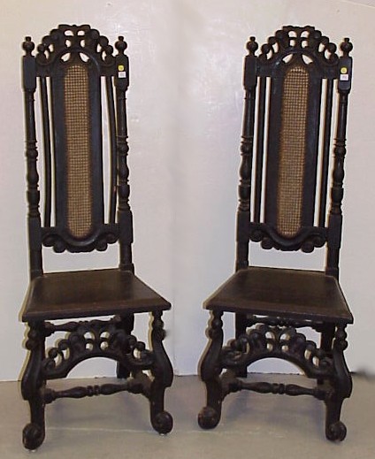 Appraisal: Pair of English William Mary side chairs c pierced crests