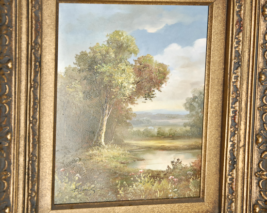 Appraisal: Oil on Canvas - Landscape trees lake Framed H W