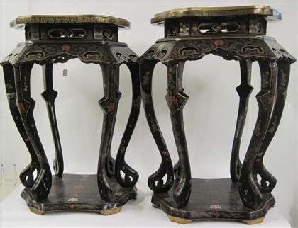 Appraisal: Pair of Chinese black lacquer tablesOf typical form with openwork