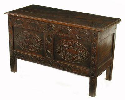 Appraisal: A late th century Dorset panelled oak chest the moulded