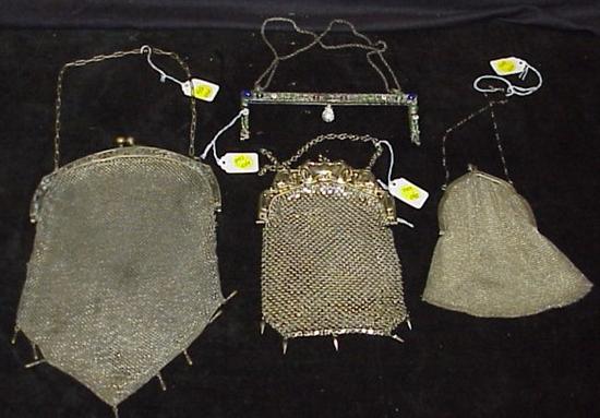 Appraisal: Purses including an Art Nouveau German silver mesh bag with