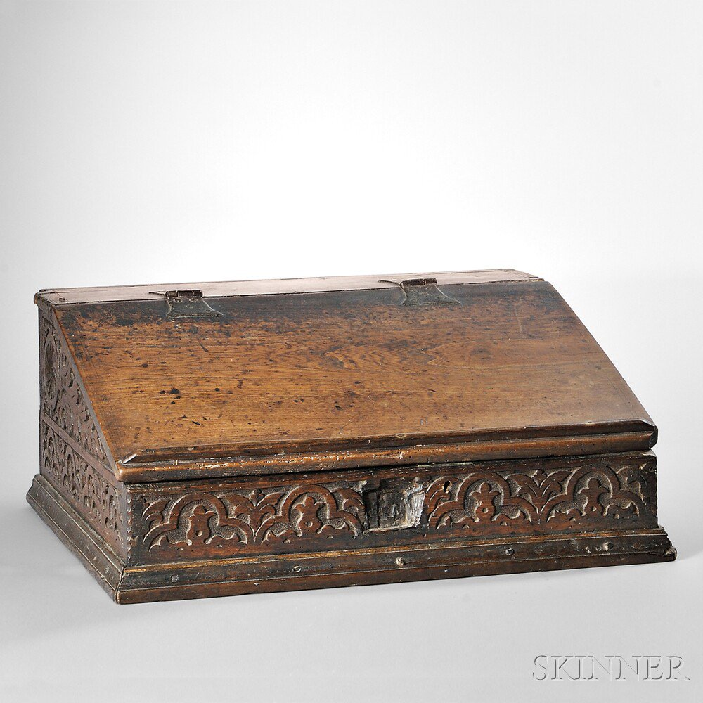 Appraisal: Carved Oak Lift-top Box England mid to late th century