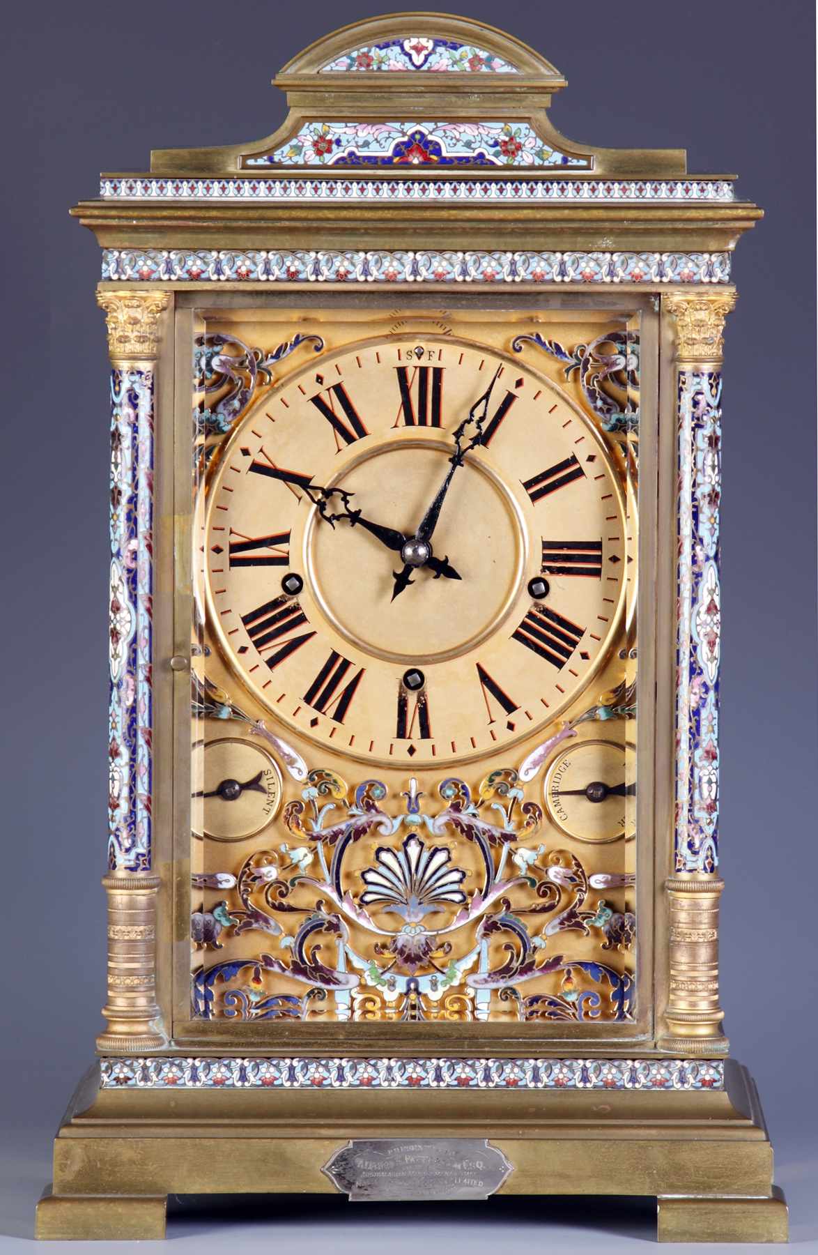 Appraisal: Monumental Fine Bronze Enameled Shelf Clock Monumental Fine Bronze Enameled