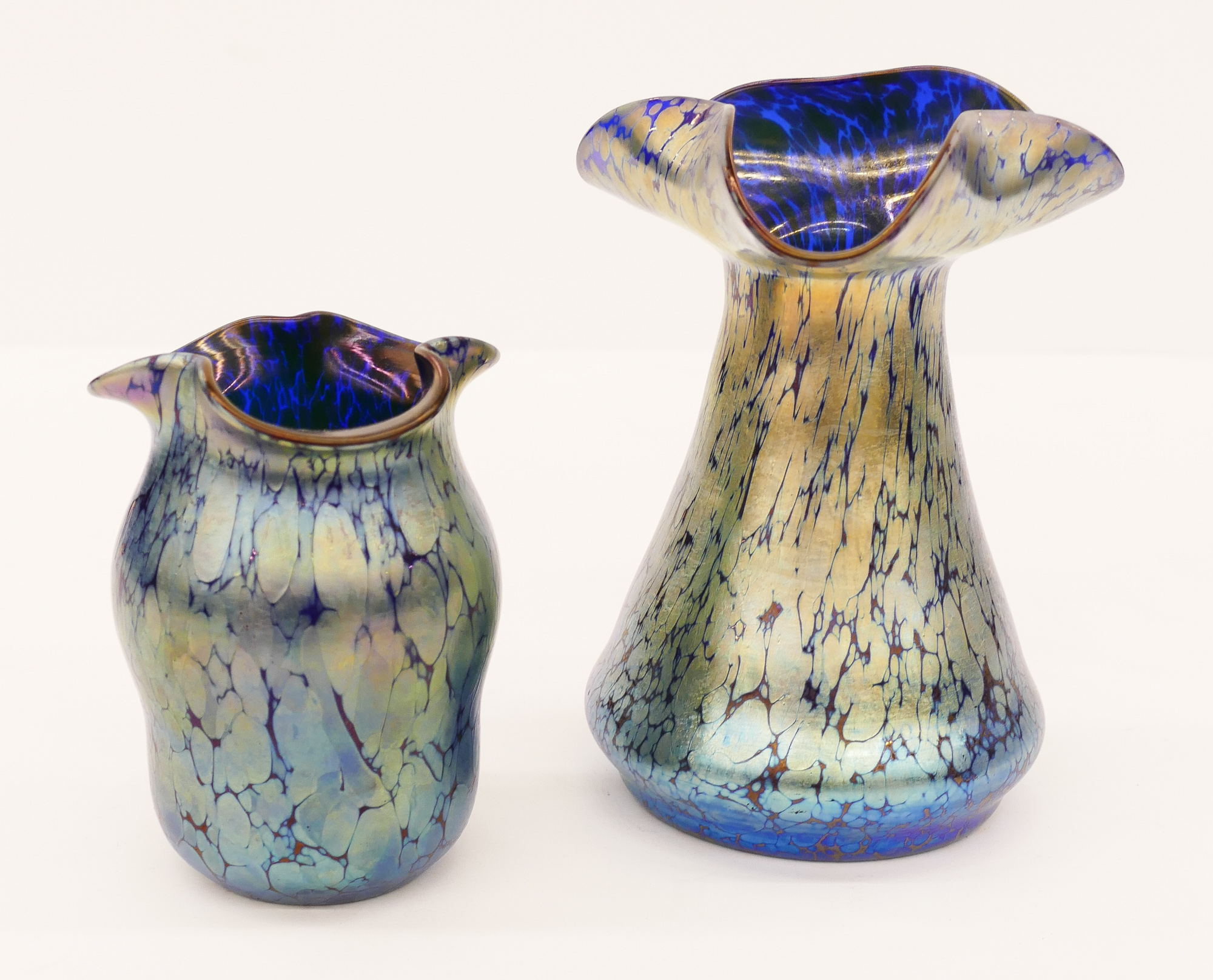 Appraisal: pc Loetz Blue Oil Spot Glass Vases Includes a tall