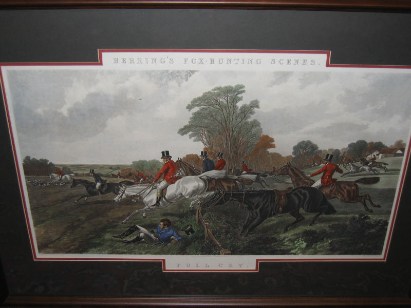 Appraisal: HERRING'S FOX-HUNTING SCENES Framed th century hand colored engraving titled