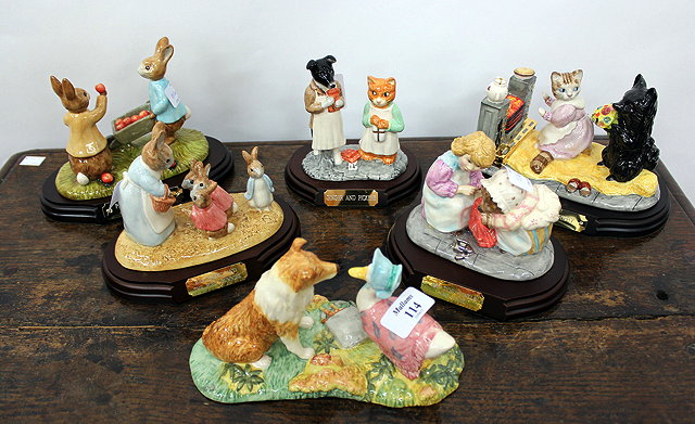 Appraisal: SIX BESWICK PORCELAIN PETER RABBIT FIGURAL GROUPS to include Kep