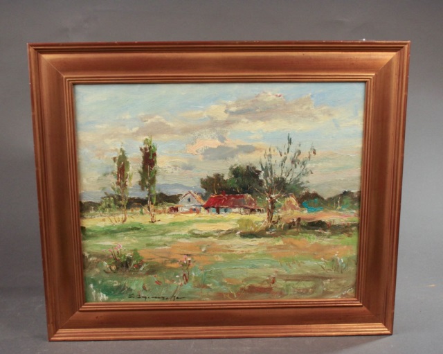 Appraisal: th c Landscape Oil on Canvas Landscape with farm Illegible