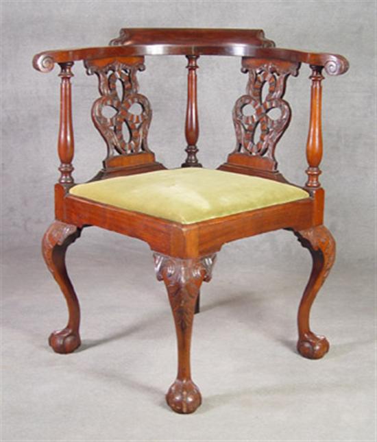 Appraisal: Centennial Chippendale Style Corner Chair Circa Bow knot splats below