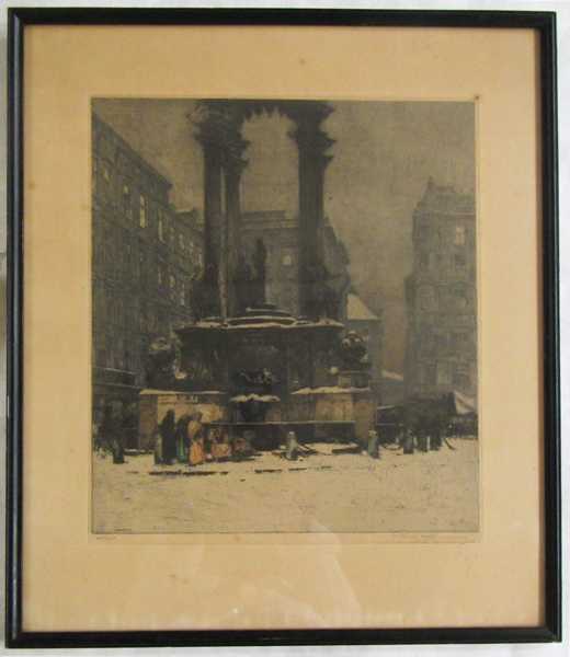 Appraisal: LUIGI KASIMIR COLOR ETCHING Austria - Hoher Market Vienna Image