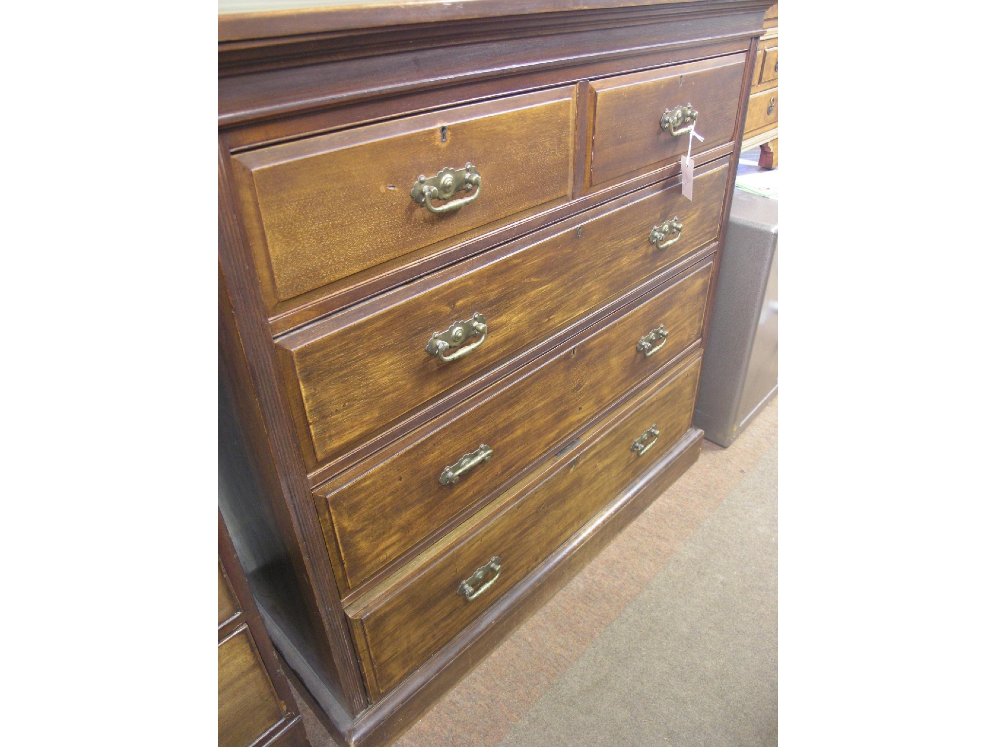 Appraisal: A Victorian walnut chest two short and three long drawers