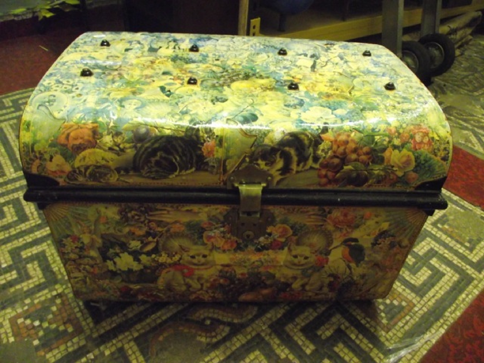 Appraisal: A heavy antique thick boarded box chest with hinged lid