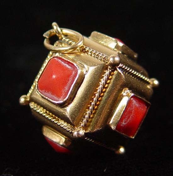 Appraisal: Gold Coral Cube Charm k yellow gold grams Red coral