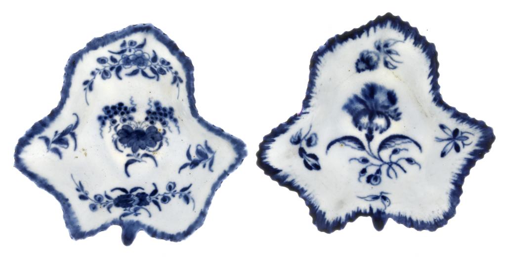 Appraisal: TWO FIRST PERIOD WORCESTER LEAF SHAPED PICKLE DISHES painted in