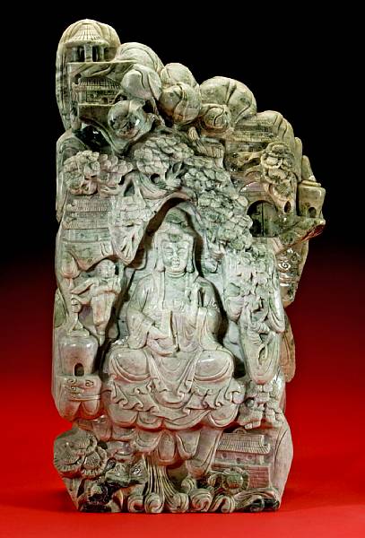 Appraisal: Serpentine Carving of a Boddhisatva Expertly carved in China this