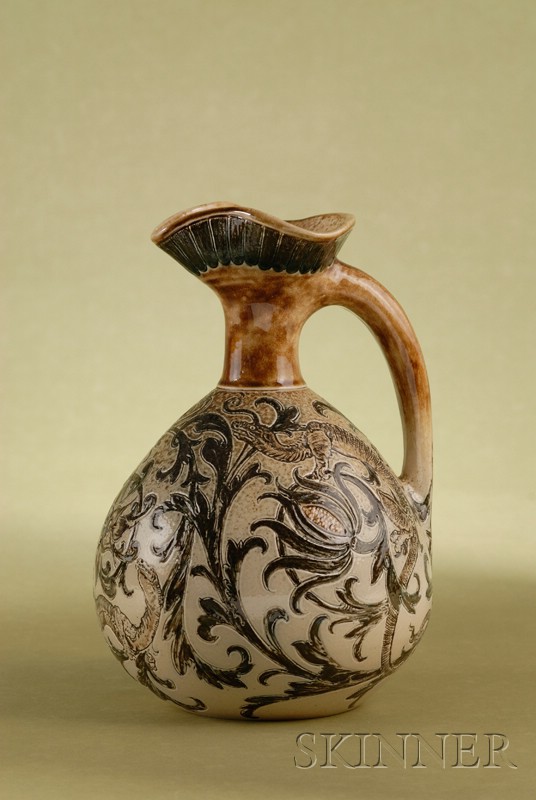 Appraisal: Martin Brothers Glazed Stoneware Lizard Ewer dated July with pinched