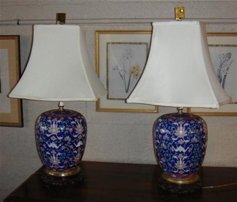 Appraisal: PAIR OF CHINESE BLUE GROUND ASIAN LAMPS h in Provenance