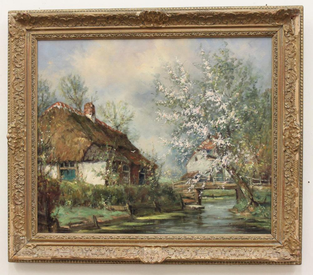 Appraisal: B WIERINGA Netherlands th century oil on canvas spring landscape